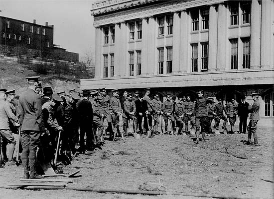 Scanned photo of 
trench digging at Carnegie Tech.