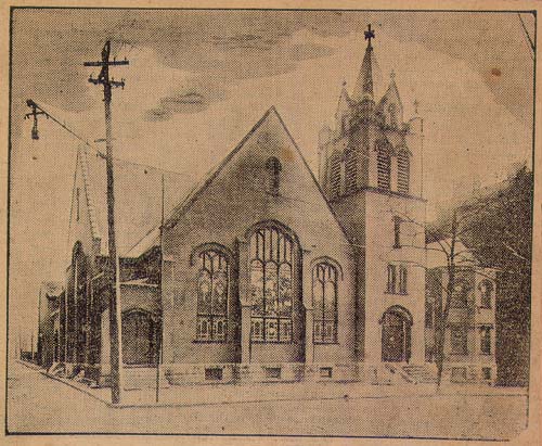Scanned newspaper 
illustration of Central Presbyterian Church.