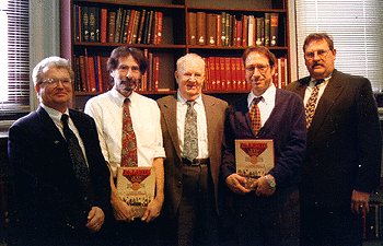 Scanned Photo:
Representatives of Iron Workers Local present copy of 'History' to
Pennsylvania Department and to University of Pittsburgh.
