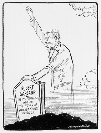 Scanned cartoon of Robert Garland.