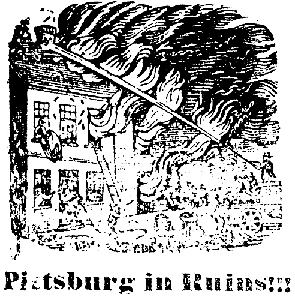 Scanned woodcut or engraving of The Great Fire.