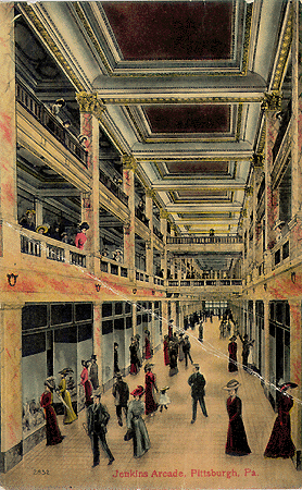Scanned postcard of interior of Jenkins 
Arcade.
