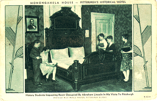 Postcard_of_Lincoln's_room_at_Monongahela_House.