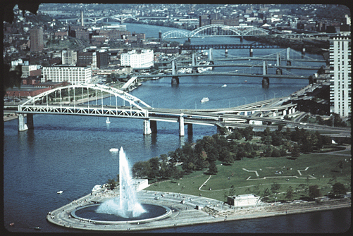 Scanned slide of The Point, looking toward North Side and 
up the Allegheny.