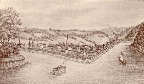 Scanned
illustration of Pittsburgh in 1817.
