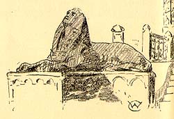 Scanned drawing of sphinx at Syria Mosque (detail).