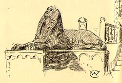 Scanned drawing
of sphinx at Syria Mosque (detail).