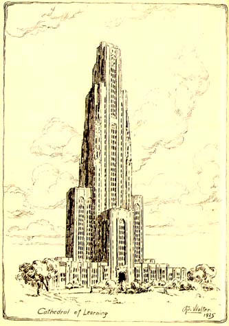 Scanned drawing of the Cathedral of Learning.