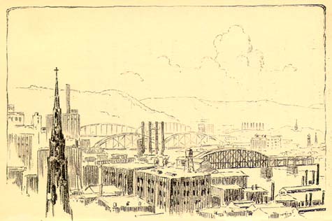 Scanned drawing:
Looking west from Bigelow Boulevard.