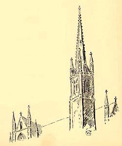 Scanned drawing of church spires.