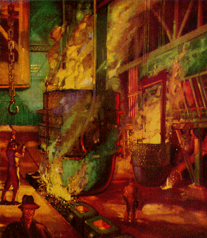 Scanned illustration of workers in a mill.