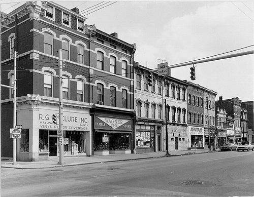 Scanned photo of East Carson Street, 1970s.