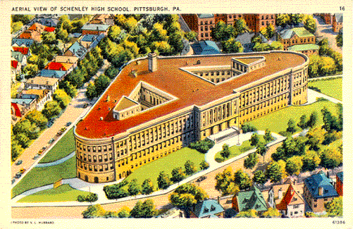 Scanned postcard of Schenley High School.