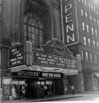 Scanned photo of entrance to Loew's Penn Theater, 1940s.