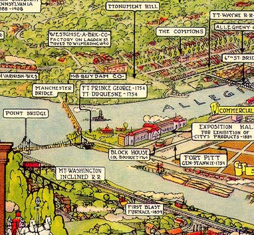 Map showing The
Point, Allegheny City and Mt. Washington, 1889 (detail).