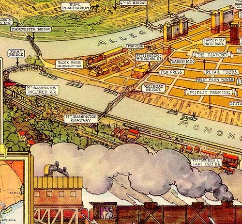 Map showing The
Point, North Side and Mt. Washington, 1939 (detail).